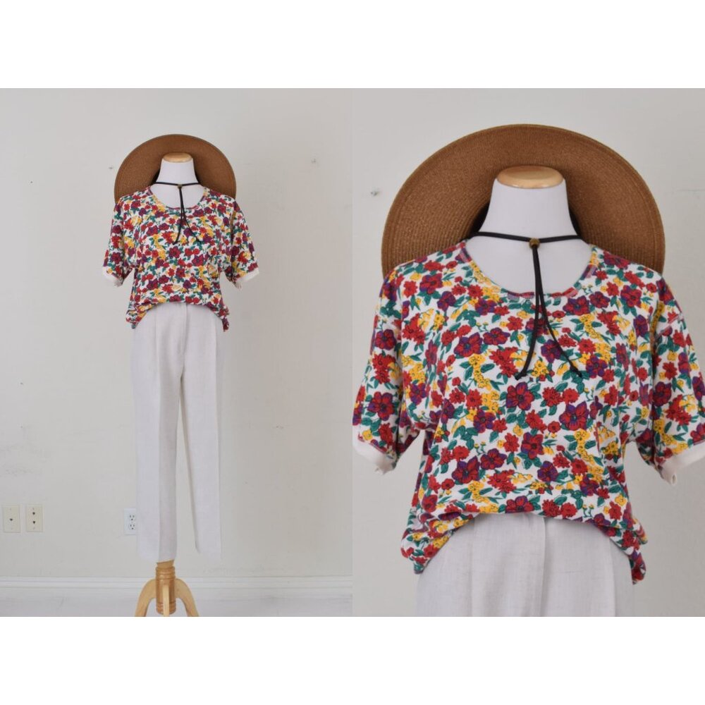 Vintage 90s‎ Floral Poly/Cotton Tee size L